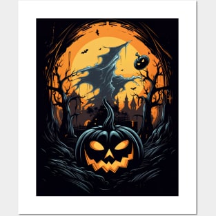 scary pumpkin on halloween Posters and Art